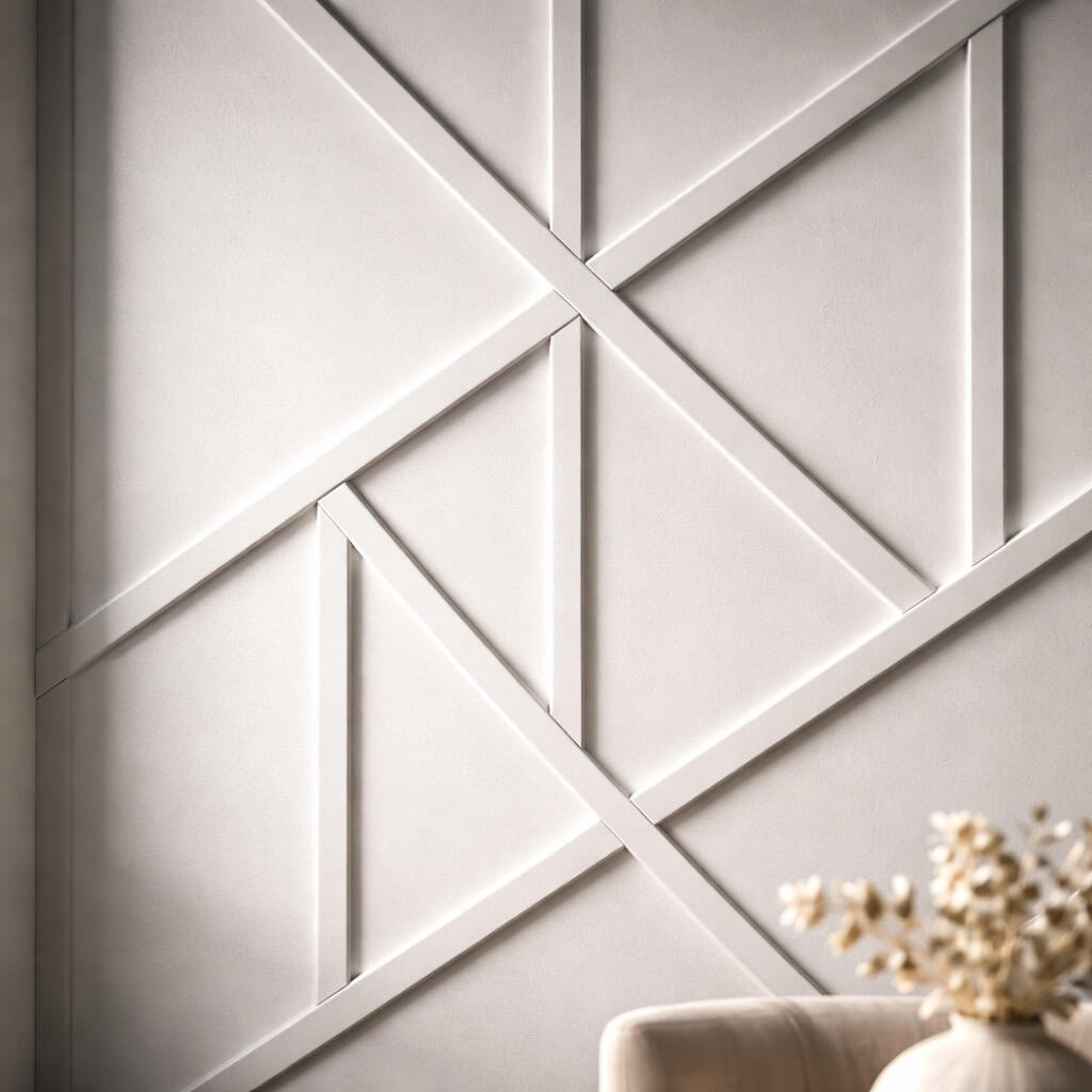 Modern geometric accent wall with custom trim details in a Salt Lake City home